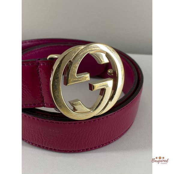 Authentic GUCCI Pink Rose Coated Calfskin Leather GG Interlocking Belt 75/30 - Picture 2 of 13